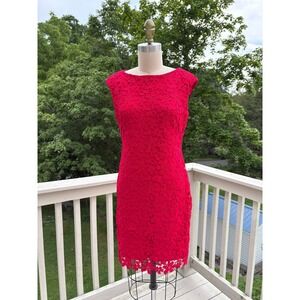 Lauren Ralph Lauren Pink Lace Sheath Dress 4P Guipure Cocktail Party Feminine